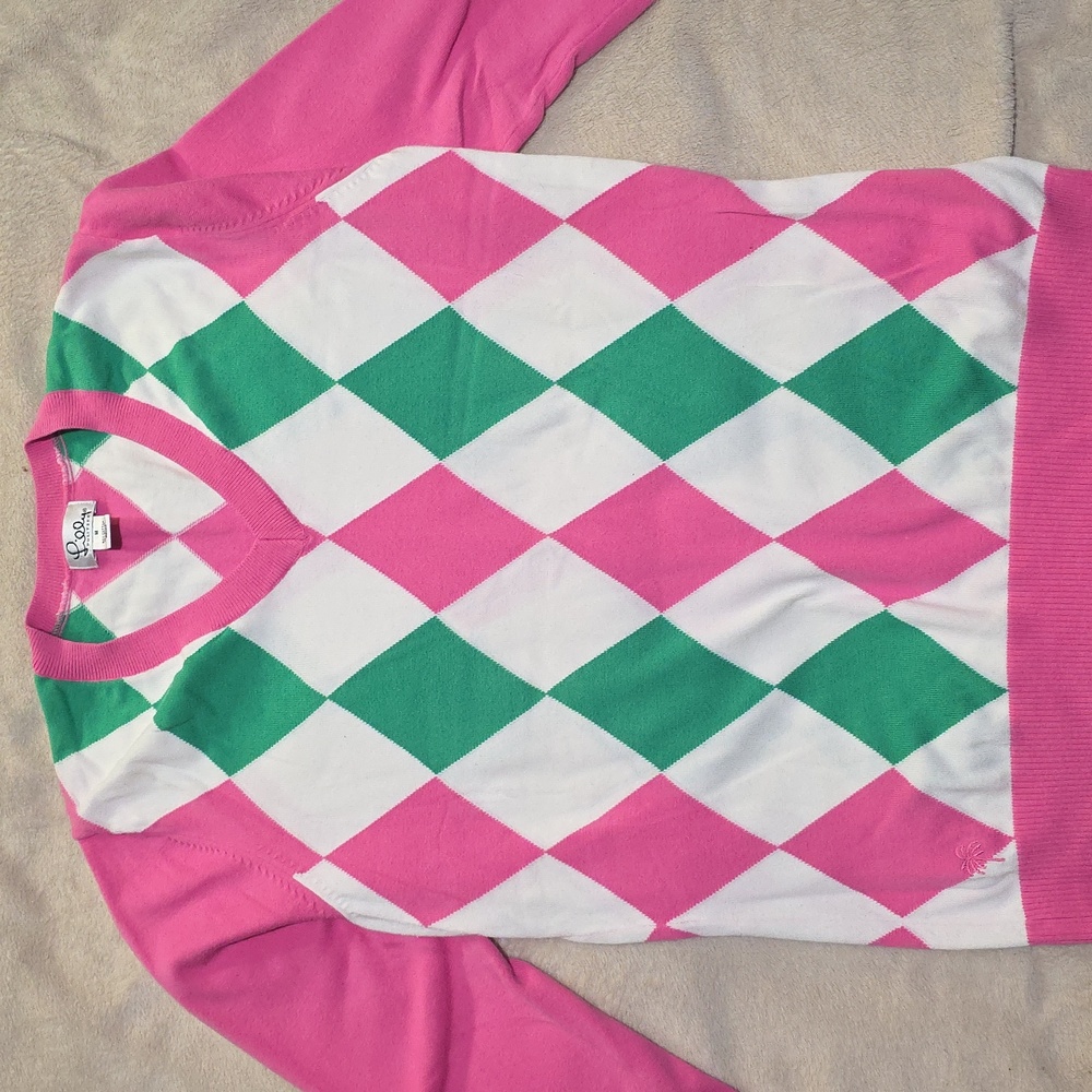 Lilly Pulitzer Pink and Green Argyle Sweater